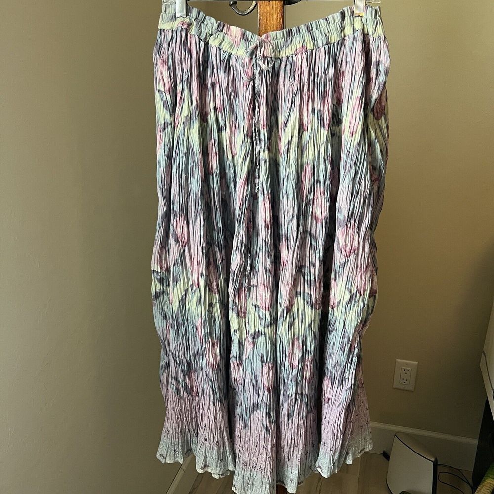 Vintage Phool Maxi Skirt Size XL Watercolor Lightweight Pull On Tulip Cotton